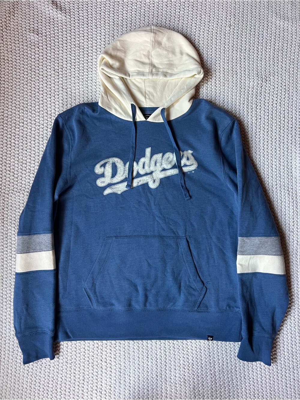 Dodgers Blue Cream Pullover Fleece Hoodie Sweater LA Los Angeles Comfy Sz Large